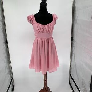 Blu Pepper Pink Ruffle Sleeve Tie Back Mini Dress CR2457 Women's Small NWT